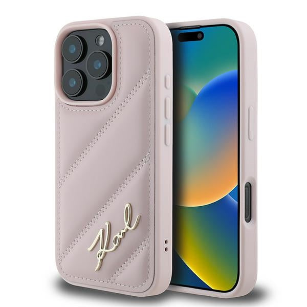 Futrola za Apple iPhone 16 Pro Max, Karl Lagerfeld, Diagonal Quilted Script, Roze