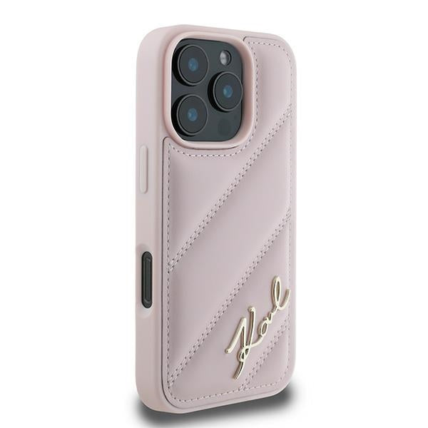 Futrola za Apple iPhone 16 Pro Max, Karl Lagerfeld, Diagonal Quilted Script, Roze