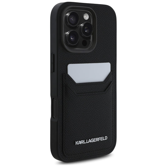 Futrola za Apple iPhone 16 Pro Max, Karl Lagerfeld, Grained Cardslots, Crna
