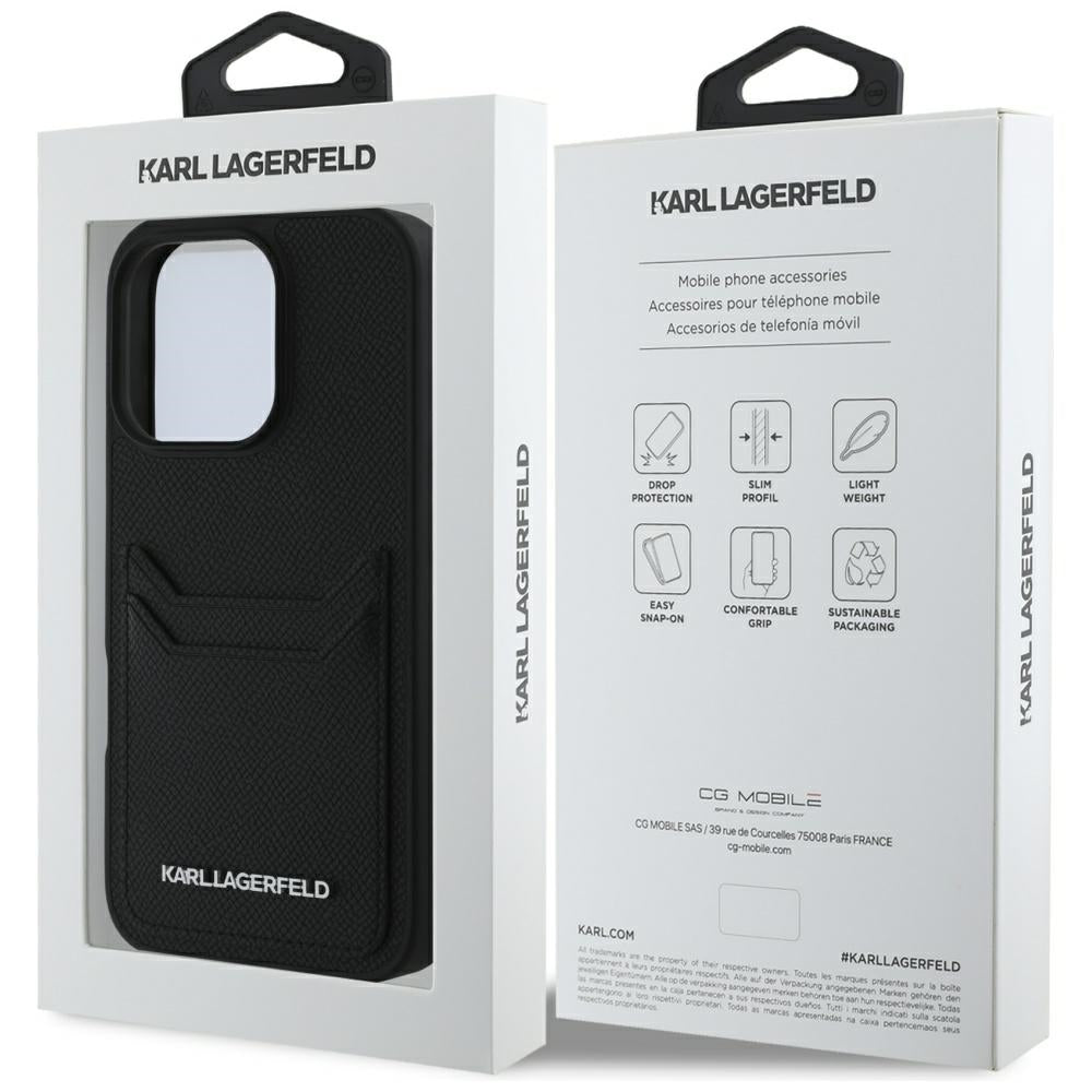 Futrola za Apple iPhone 16 Pro Max, Karl Lagerfeld, Grained Cardslots, Crna