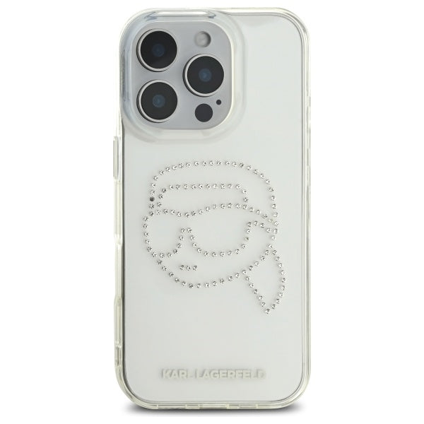 Futrola za Apple iPhone 16 Pro Max, Karl Lagerfeld, IML Rhinestones Karl's Head, Transparentna