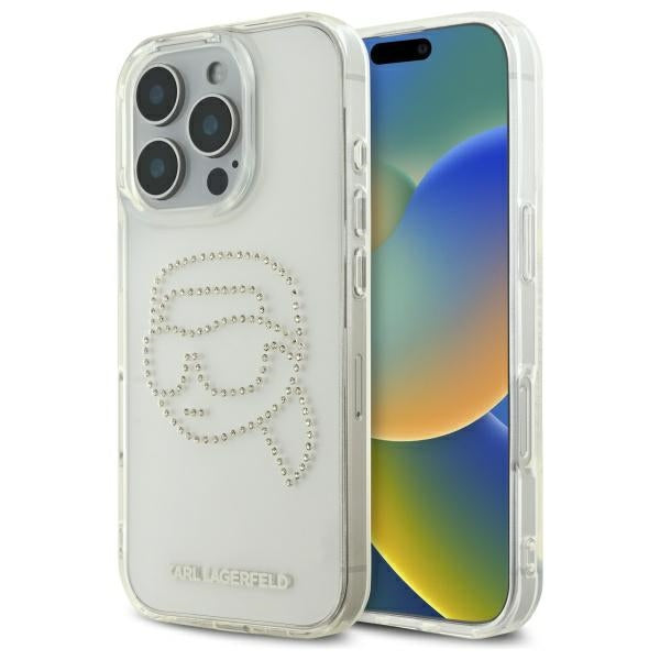 Futrola za Apple iPhone 16 Pro Max, Karl Lagerfeld, IML Rhinestones Karl's Head, Transparentna