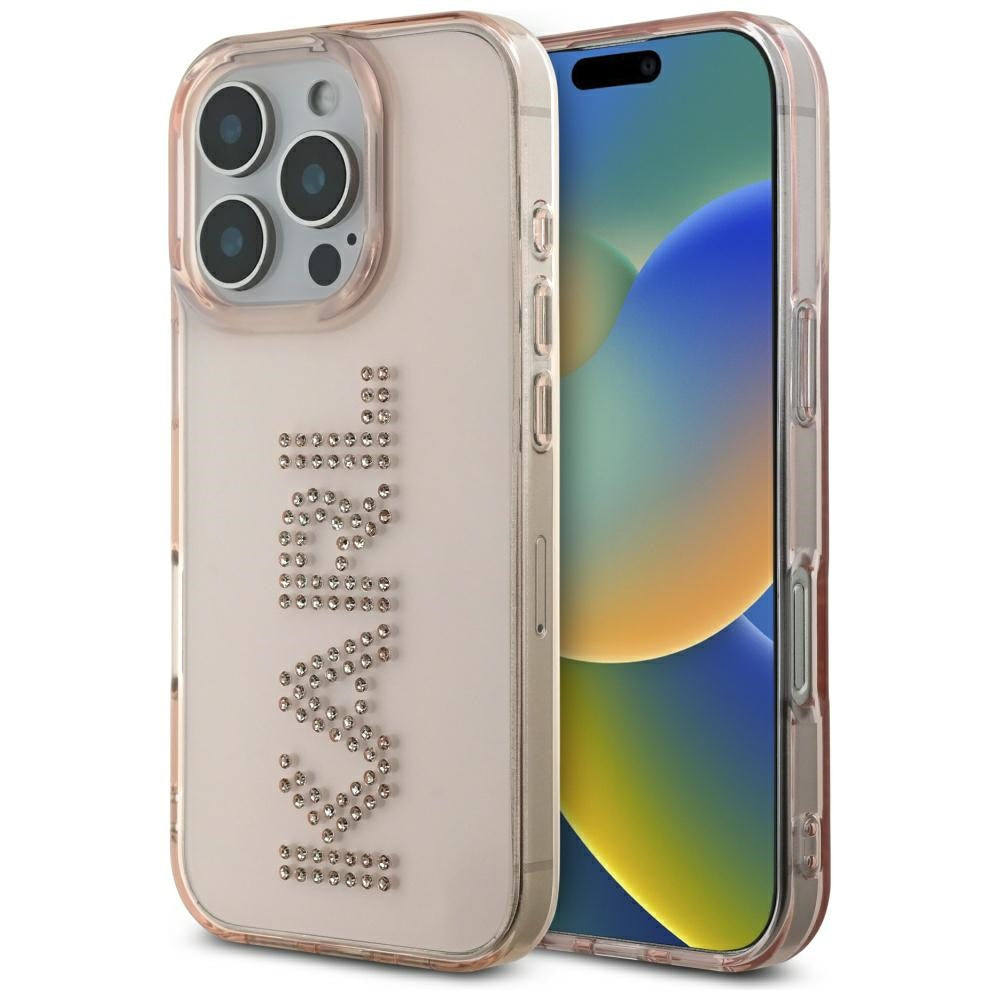 Futrola za Apple iPhone 16 Pro Max, Karl Lagerfeld, IML Rhinestones Pink Logo, Roze