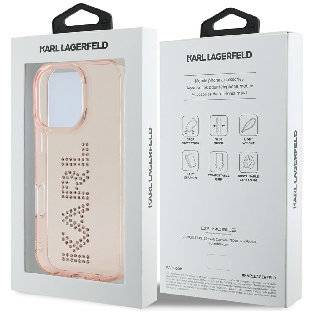 Futrola za Apple iPhone 16 Pro Max, Karl Lagerfeld, IML Rhinestones Pink Logo, Roze