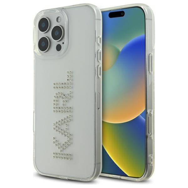 Futrola za Apple iPhone 16 Pro Max, Karl Lagerfeld, IML Rhinestones Transparent Logo, Transparentna