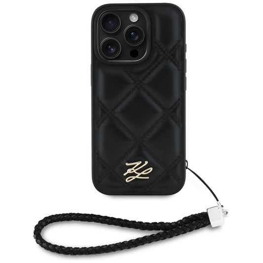 Futrola za Apple iPhone 16 Pro Max, Karl Lagerfeld, Quilted Initial Logo & Chain Strap, Crna