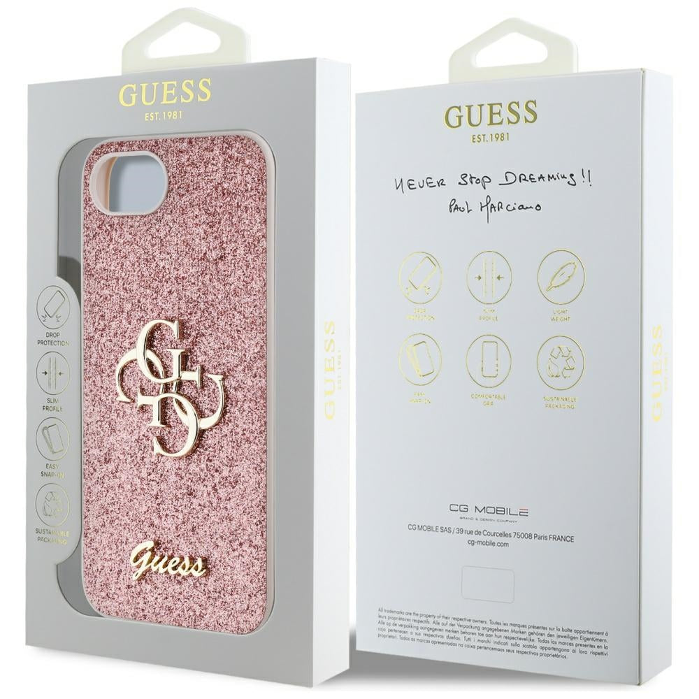 Futrola za Apple iPhone 17e / 16e, Guess, Fixed Glitter Big 4G, Roze