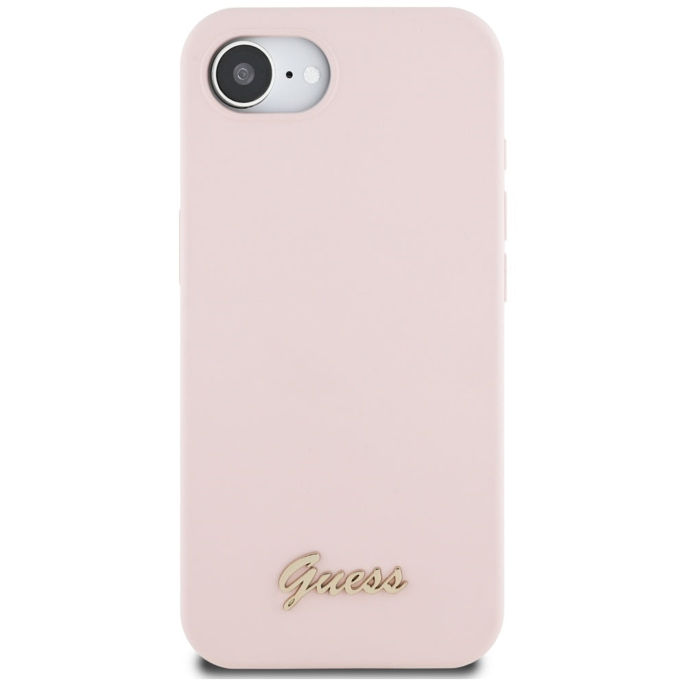 Futrola za Apple iPhone 17e / 16e, Guess, Script Metal Logo, Roze