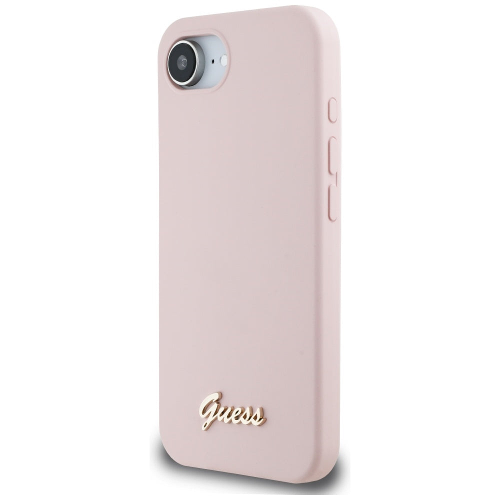 Futrola za Apple iPhone 17e / 16e, Guess, Script Metal Logo, Roze