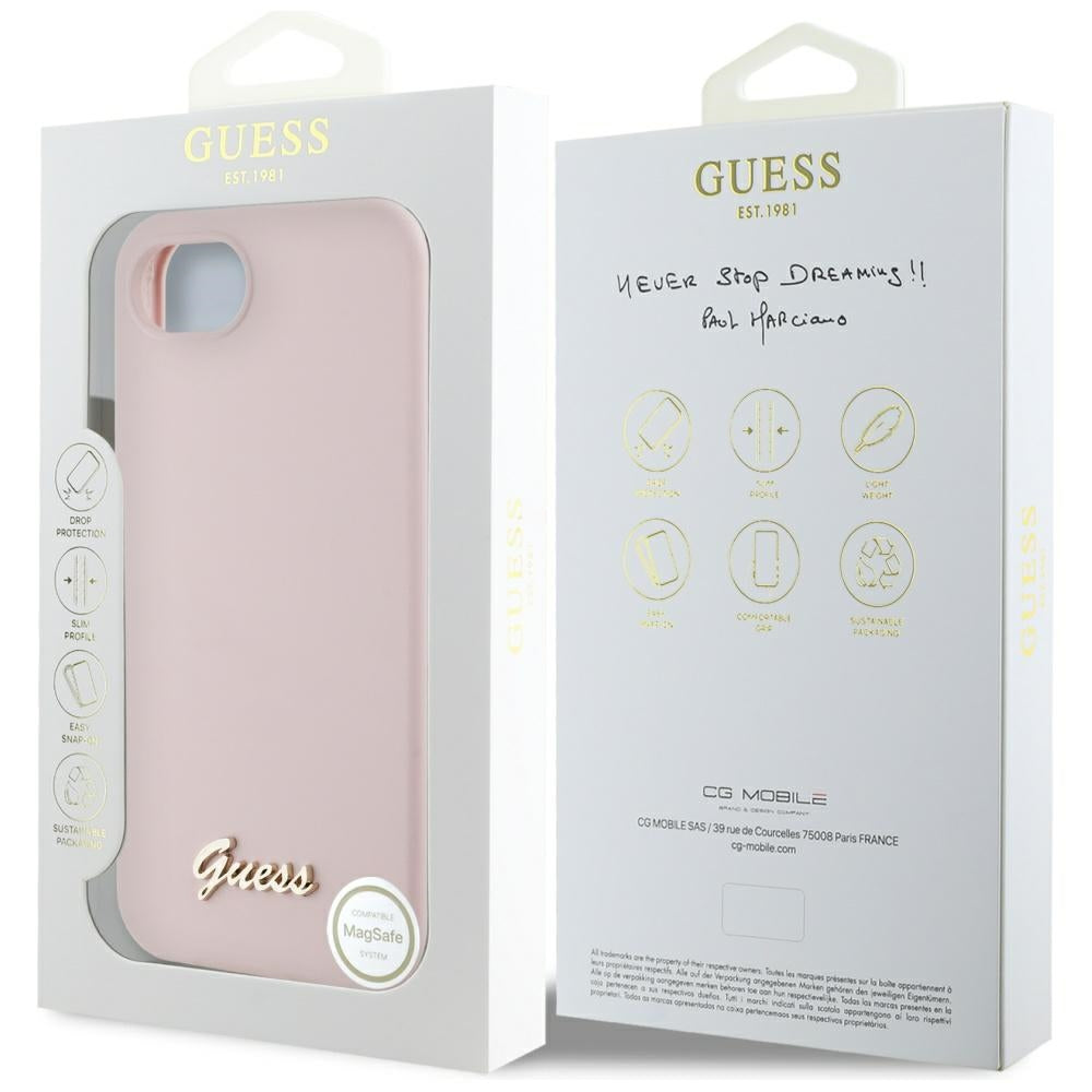 Futrola za Apple iPhone 17e / 16e, Guess, Script Metal Logo, Roze