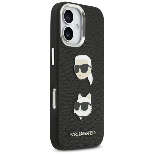 Futrola za Apple iPhone 17, Karl Lagerfeld, Grained Karl & Choupette's Heads Pins and Logo, Crna
