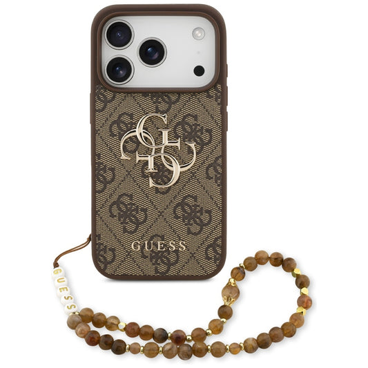 Futrola za Apple iPhone 17 Pro, Guess, 4G Classic Logo with Pearl Strap, Braon