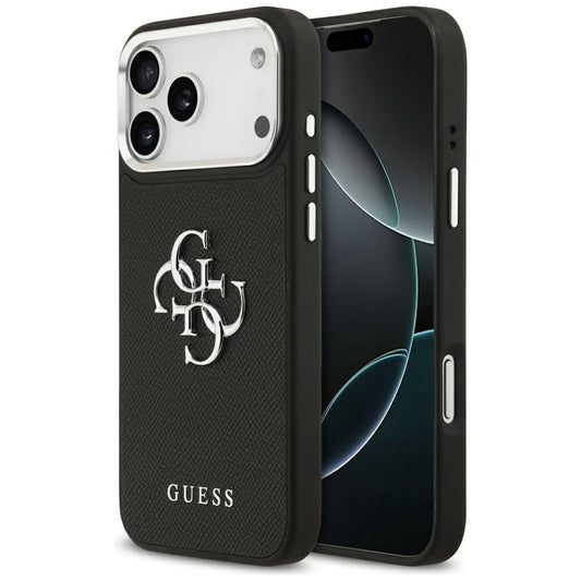 Futrola za Apple iPhone 17 Pro, Guess, 4G Grained Big and Classic Logo, Crna Srebrna