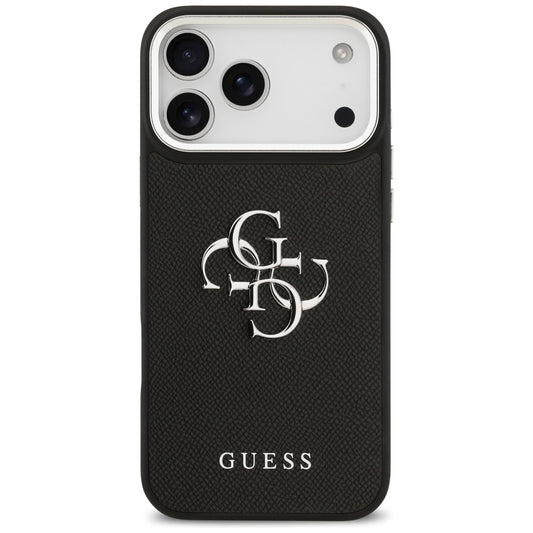 Futrola za Apple iPhone 17 Pro, Guess, 4G Grained Big and Classic Logo, Crna Srebrna