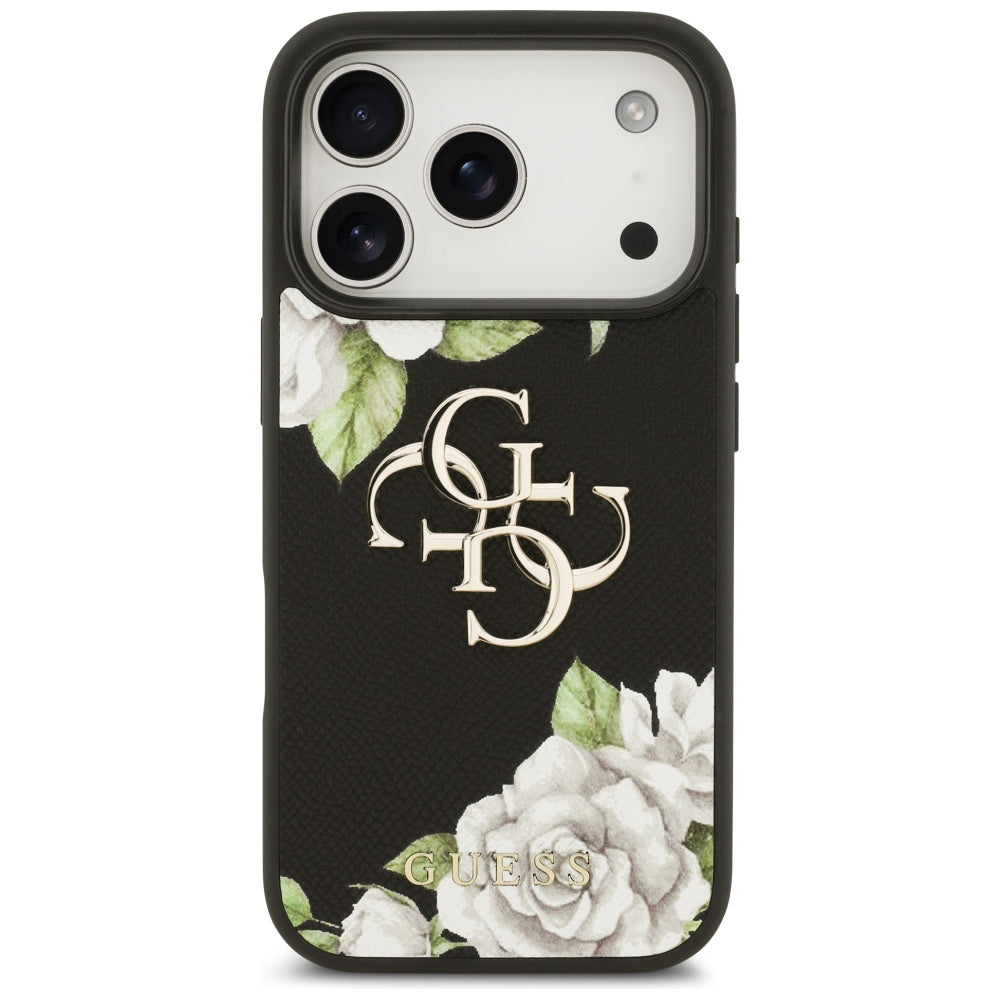 Futrola za Apple iPhone 17 Pro, Guess, 4G Grained Roses Big Logo, Crna