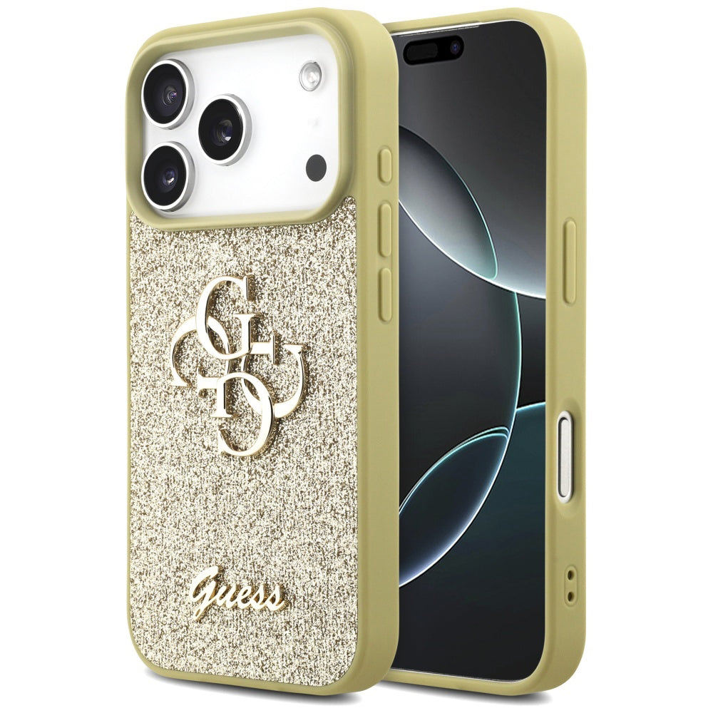 Futrola za Apple iPhone 17 Pro, Guess, Fixed Glitter Big 4G, Zlatna