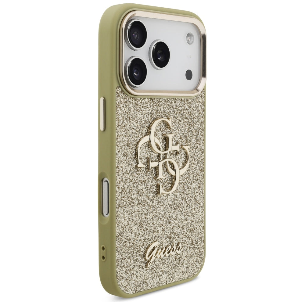 Futrola za Apple iPhone 17 Pro, Guess, Fixed Glitter Big 4G Metal Frame, Zlatna
