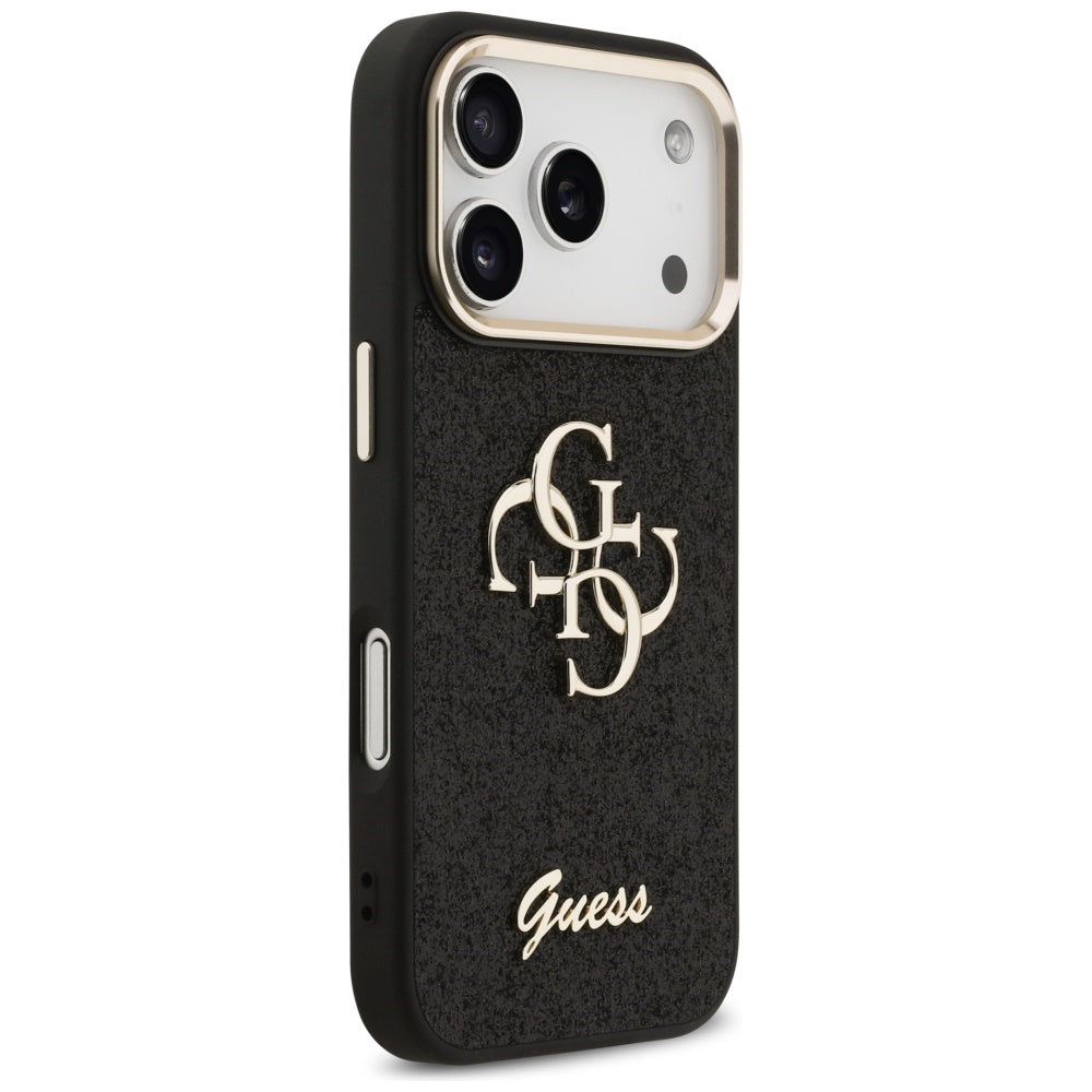Futrola za Apple iPhone 17 Pro, Guess, Fixed Glitter Big 4G Metal Frame, Crna