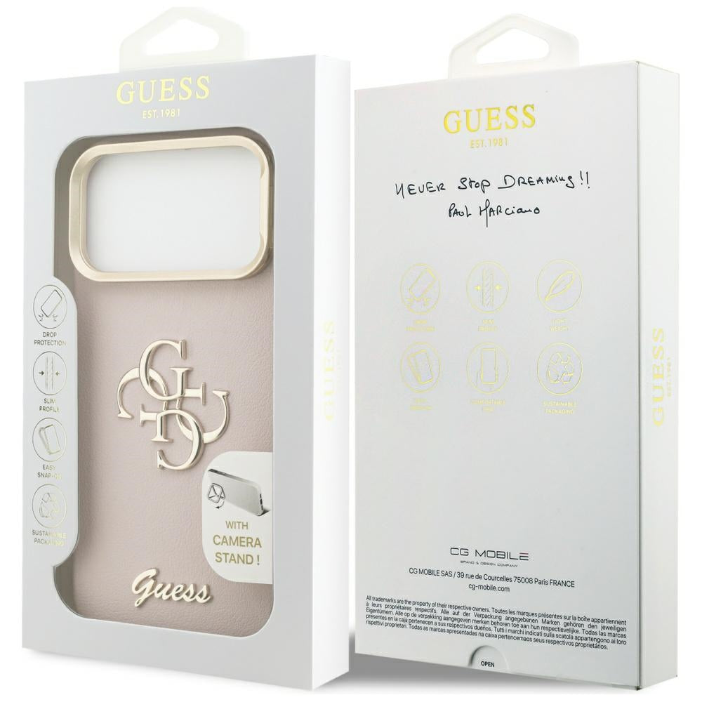 Futrola za Apple iPhone 17 Pro, Guess, Grained Big 4G Stand Camera, Roze