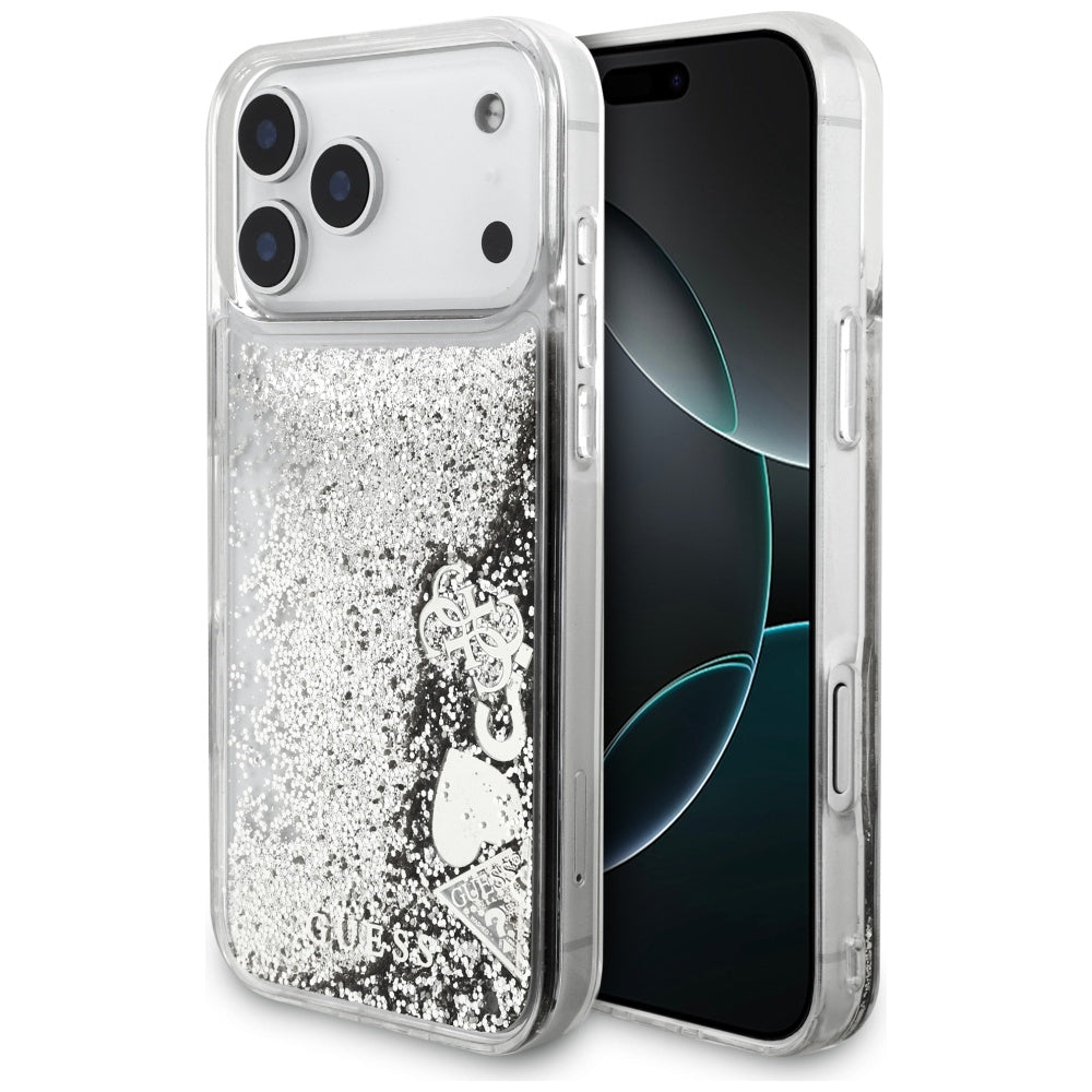 Futrola za Apple iPhone 17 Pro, Guess, Liquid Glitter Charms, Srebrna