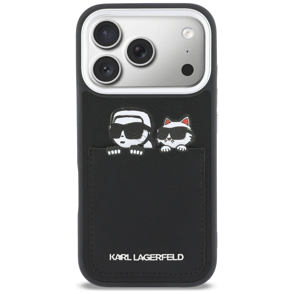Futrola za Apple iPhone 17 Pro, Karl Lagerfeld, Karl & Choupette Print with Pocket, Crna