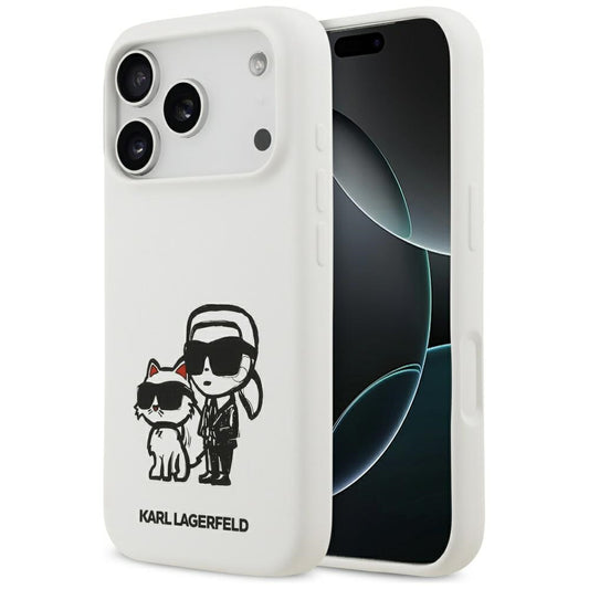 Futrola za Apple iPhone 17 Pro, Karl Lagerfeld, Sketch and Logo Karl & Choupette, Bela
