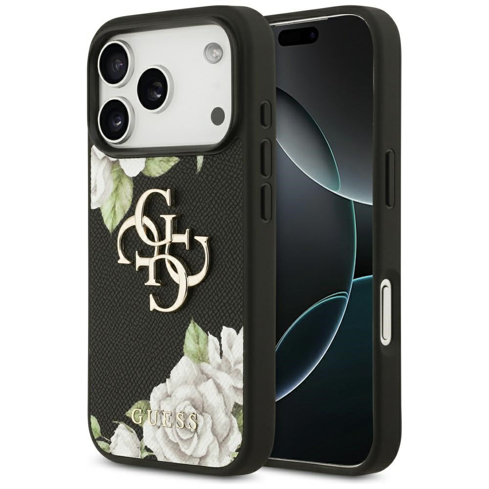 Futrola za Apple iPhone 17 Pro Max, Guess, 4G Grained Roses Big Logo, Crna