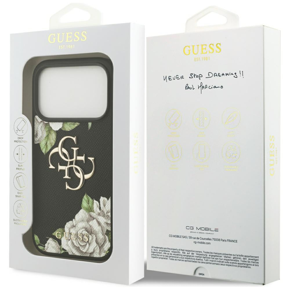 Futrola za Apple iPhone 17 Pro Max, Guess, 4G Grained Roses Big Logo, Crna