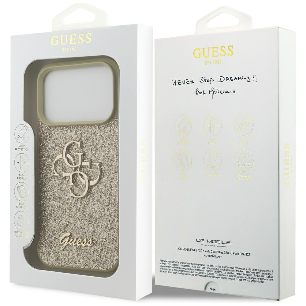 Futrola za Apple iPhone 17 Pro Max, Guess, Fixed Glitter Big 4G, Zlatna
