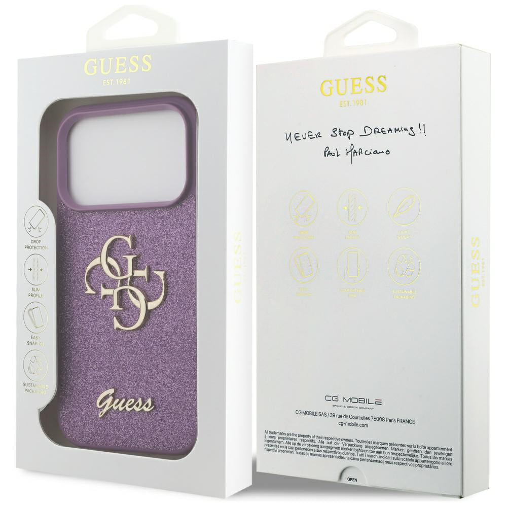 Futrola za Apple iPhone 17 Pro Max, Guess, Fixed Glitter Big 4G, Ljubičasta
