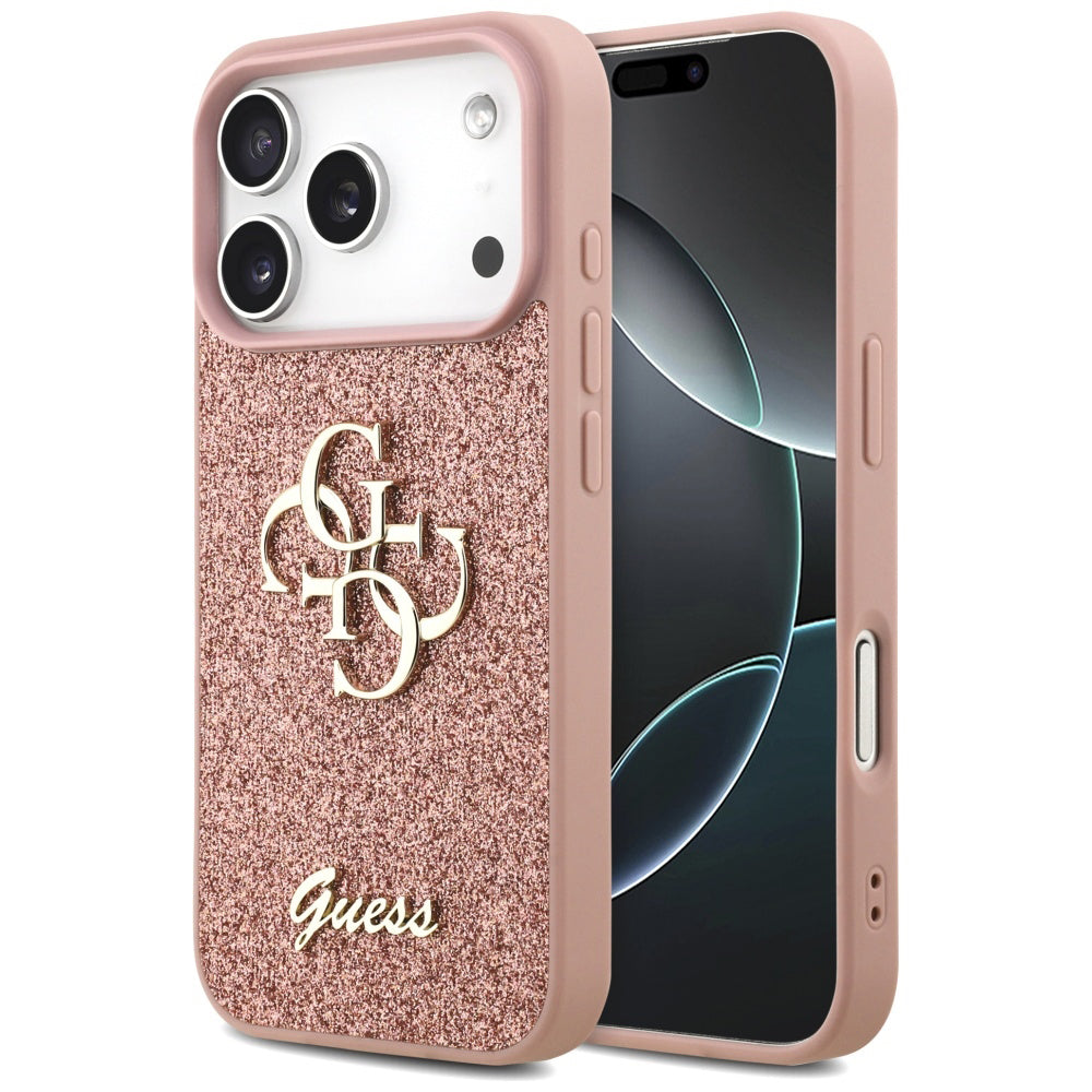 Futrola za Apple iPhone 17 Pro Max, Guess, Fixed Glitter Big 4G, Roze