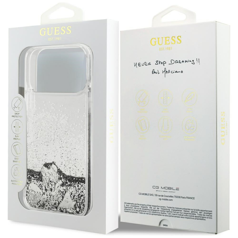 Futrola za Apple iPhone 17 Pro Max, Guess, Liquid Glitter Charms, Srebrna
