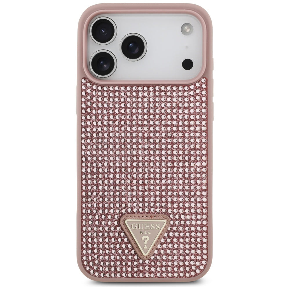 Futrola za Apple iPhone 17 Pro Max, Guess, Rhinestone Triangle Logo, Roze