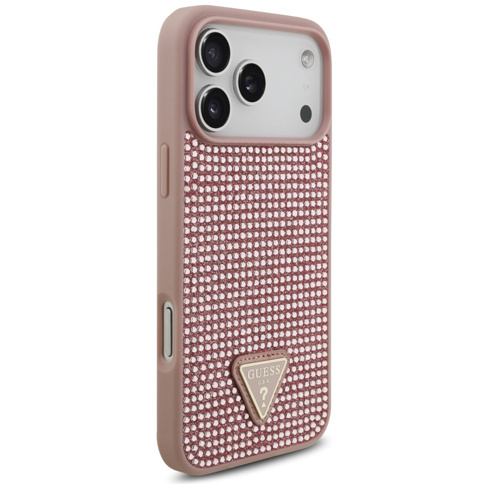 Futrola za Apple iPhone 17 Pro Max, Guess, Rhinestone Triangle Logo, Roze