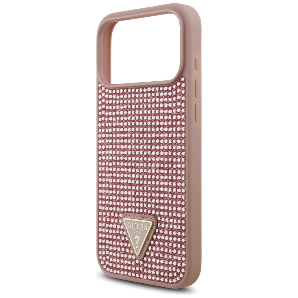 Futrola za Apple iPhone 17 Pro Max, Guess, Rhinestone Triangle Logo, Roze