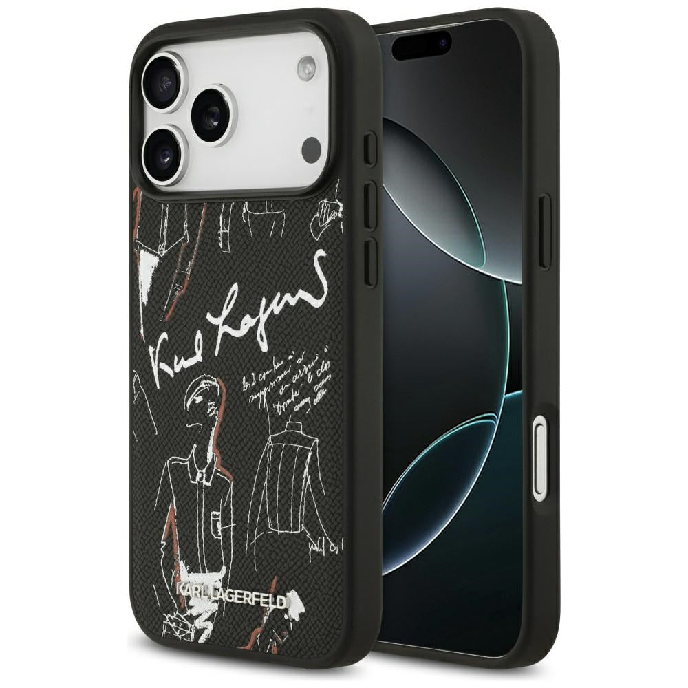 Futrola za Apple iPhone 17 Pro Max, Karl Lagerfeld, Grained Pattern Logo, Crna