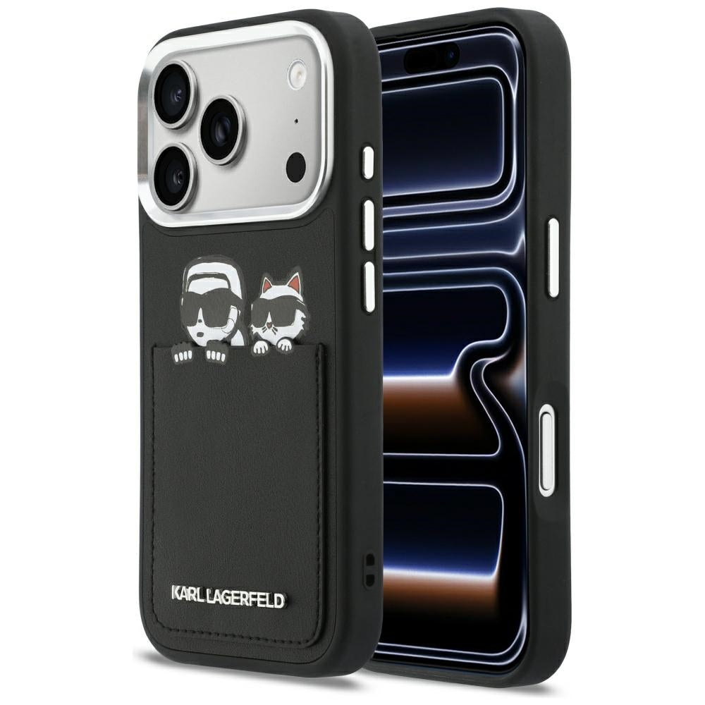 Futrola za Apple iPhone 17 Pro Max, Karl Lagerfeld, Karl & Choupette Print with Pocket, Crna