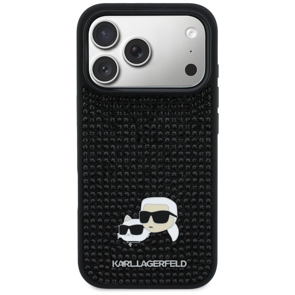 Futrola za Apple iPhone 17 Pro Max, Karl Lagerfeld, Rhinestone Karl & Choupette Pins, Crna