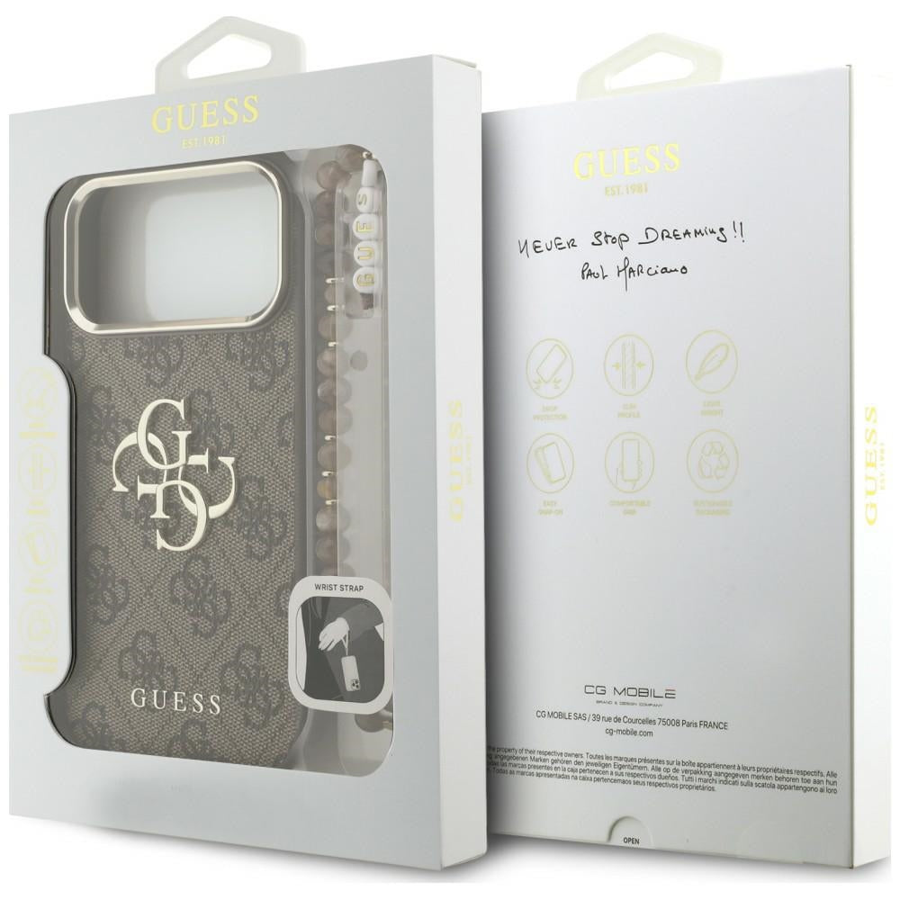 Futrola za Apple iPhone 18 Pro / 17 Pro, Guess, 4G Classic Logo with Strap, zlatnosmeđa