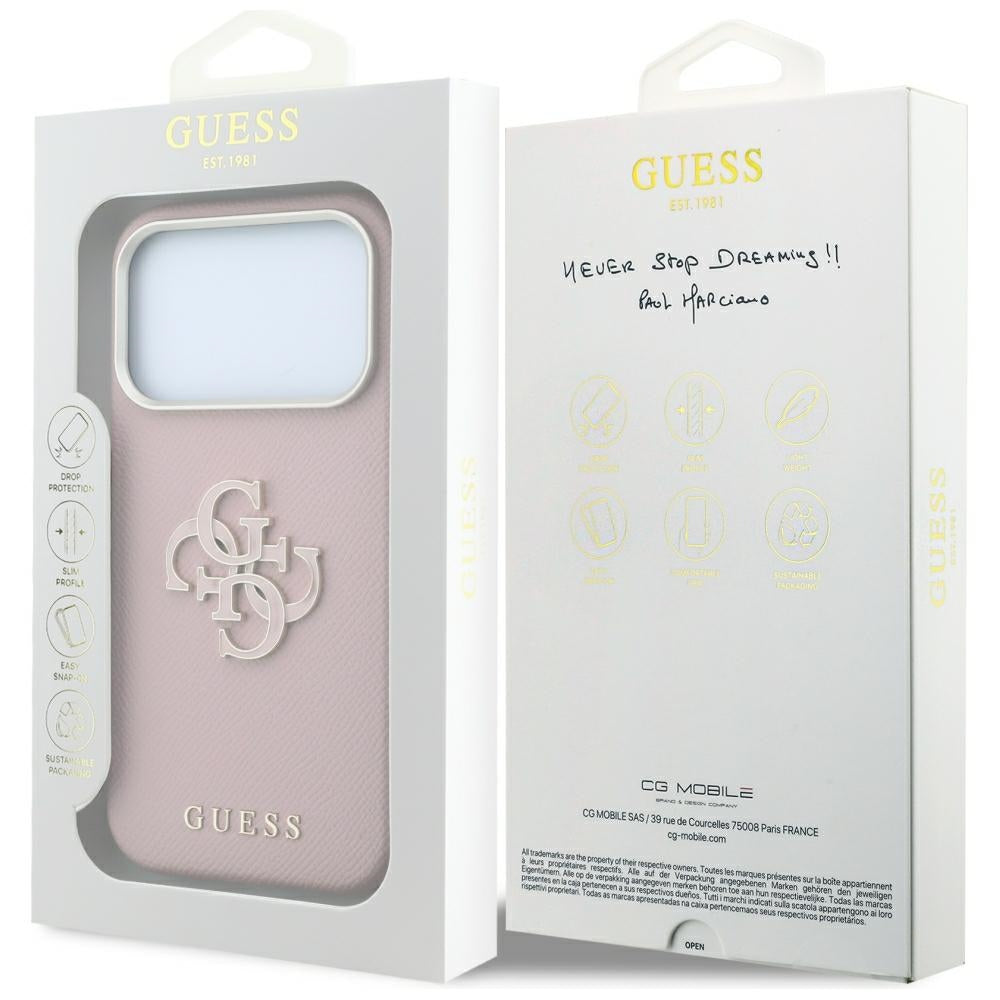 Futrola za Apple iPhone 18 Pro / 17 Pro, Guess, Grained Big Resin Logo, Roze