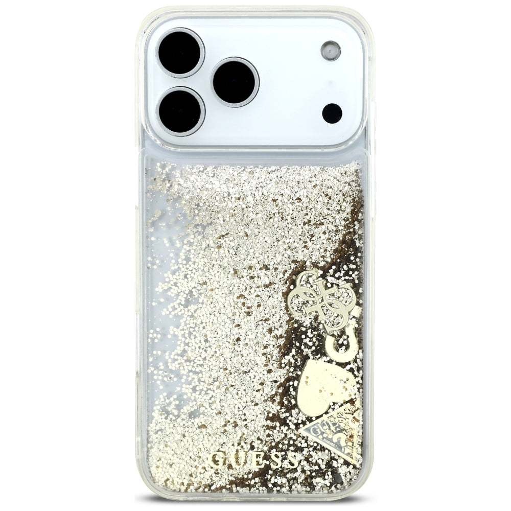 Maska za Apple iPhone 18 Pro / 17 Pro, Guess, Liquid Glitter Charms, zlatna