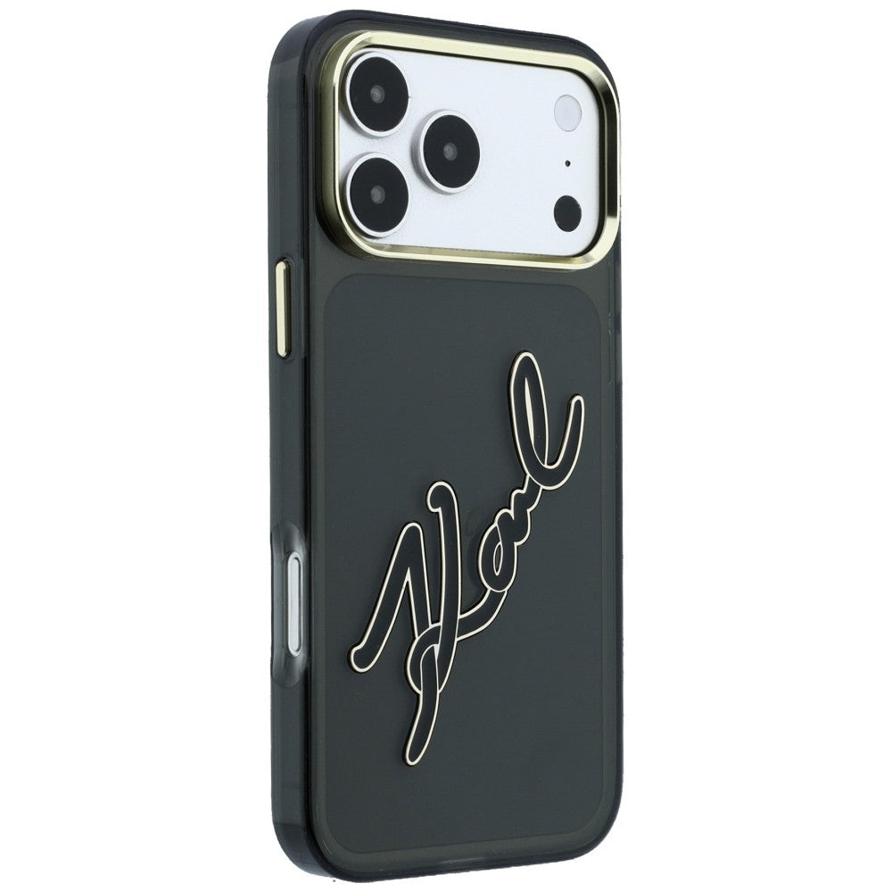 Futrola za Apple iPhone 18 Pro / 17 Pro, Karl Lagerfeld, IML Big Signature Resin Logo and Metal Frame, Crna