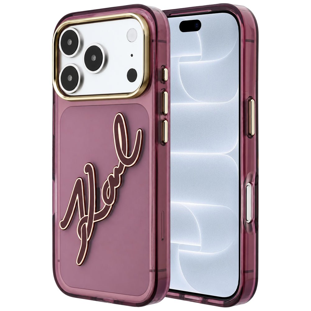 Futrola za Apple iPhone 18 Pro / 17 Pro, Karl Lagerfeld, IML Big Signature Resin Logo and Metal Frame, Bordo