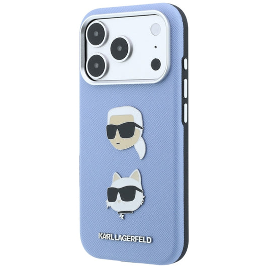 Futrola za Apple iPhone 18 Pro / 17 Pro, Karl Lagerfeld, Saffiano sa značkom Karl & Choupette Head's Pin i logotipom, plava