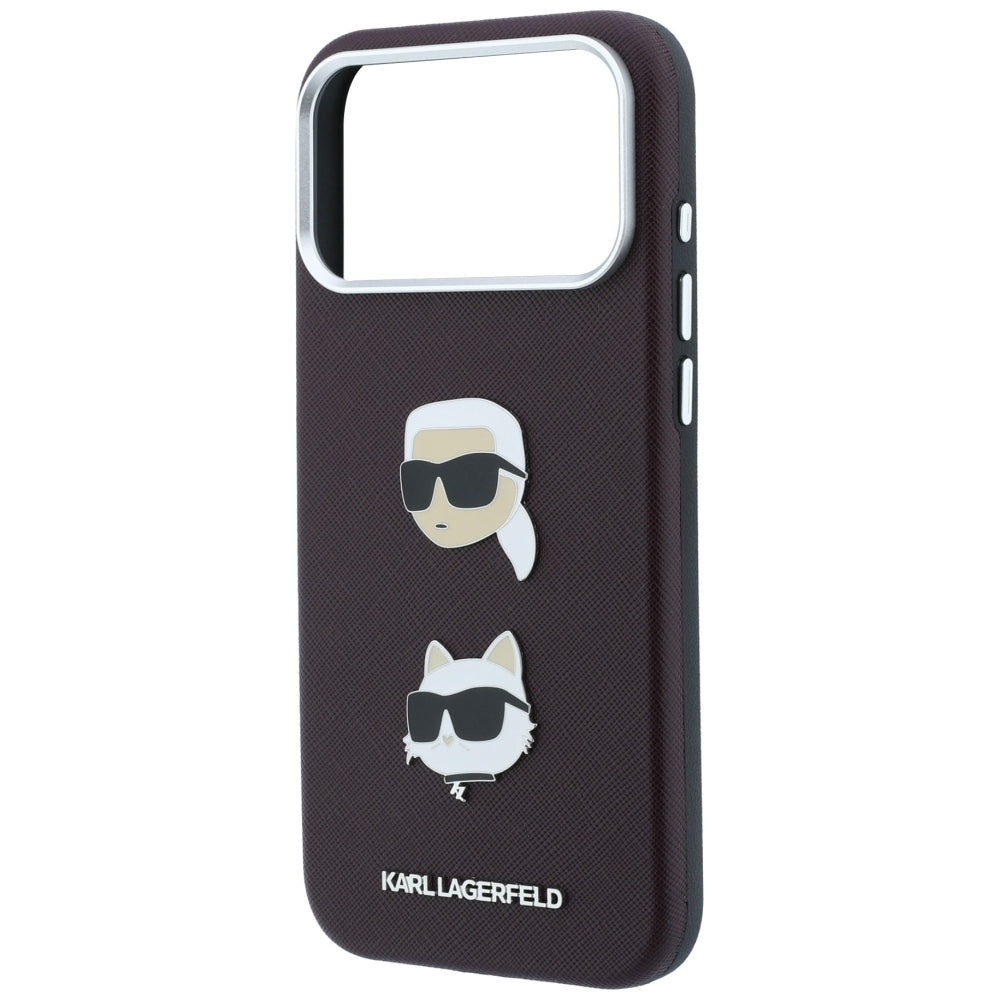 Futrola za Apple iPhone 18 Pro / 17 Pro, Karl Lagerfeld, Saffiano sa Karl & Choupette Head's Pin i Logom, Bordo