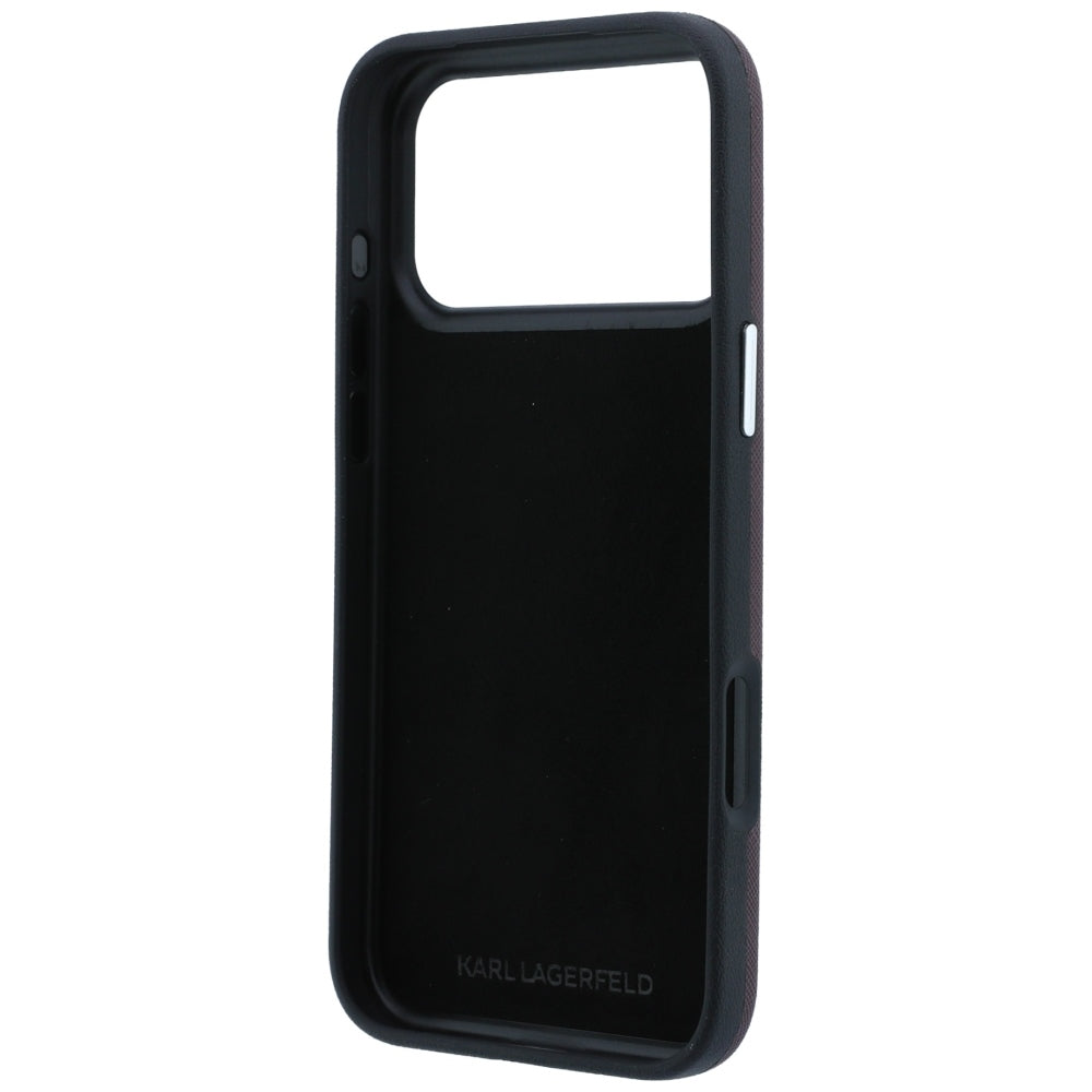 Futrola za Apple iPhone 18 Pro / 17 Pro, Karl Lagerfeld, Saffiano sa Karl & Choupette Head's Pin i Logom, Bordo