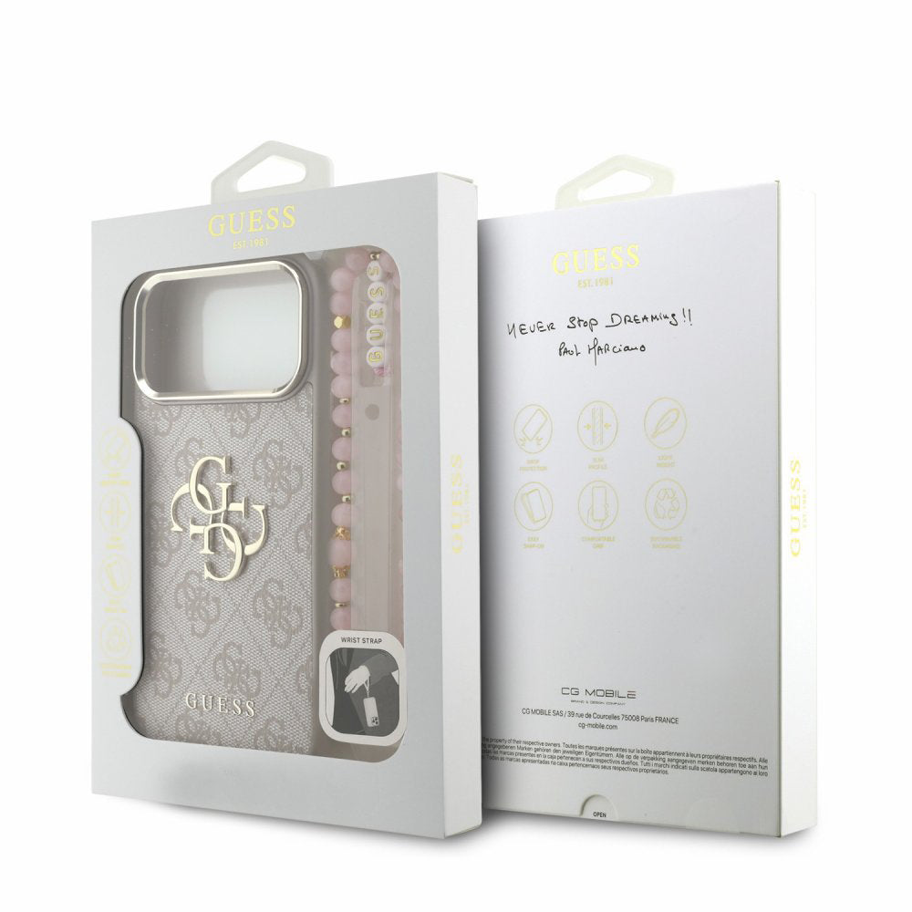 Futrola za Apple iPhone 18 Pro Max / 17 Pro Max, Guess, 4G Classic Logo sa trakom, Roze Zlatna