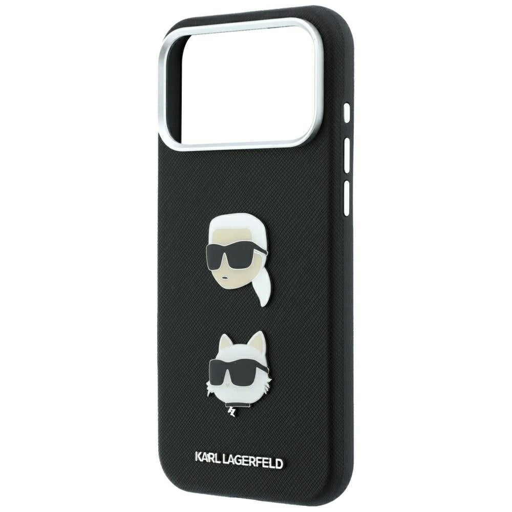Futrola za Apple iPhone 18 Pro Max / 17 Pro Max, Karl Lagerfeld, Saffiano sa Karl & Choupette Head's Pin i Logom, Crna