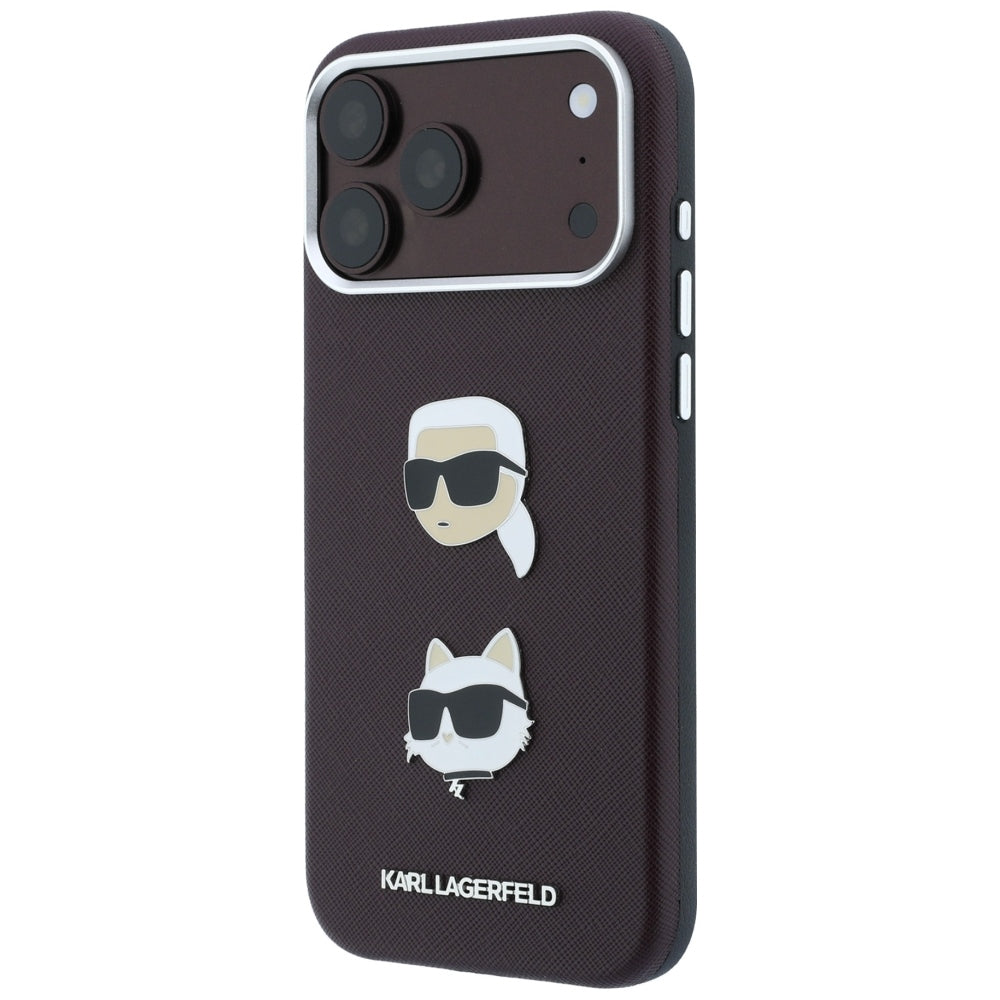 Futrola za Apple iPhone 18 Pro Max / 17 Pro Max, Karl Lagerfeld, Saffiano sa Karl & Choupette Head's Pin i Logom, Bordo
