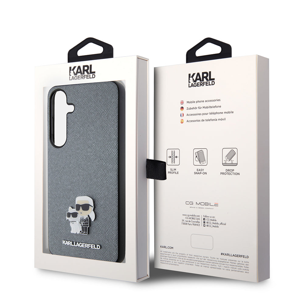 Futrola za Samsung Galaxy S24+ S926, Karl Lagerfeld, Saffiano Karl & Choupette Metal, Siva